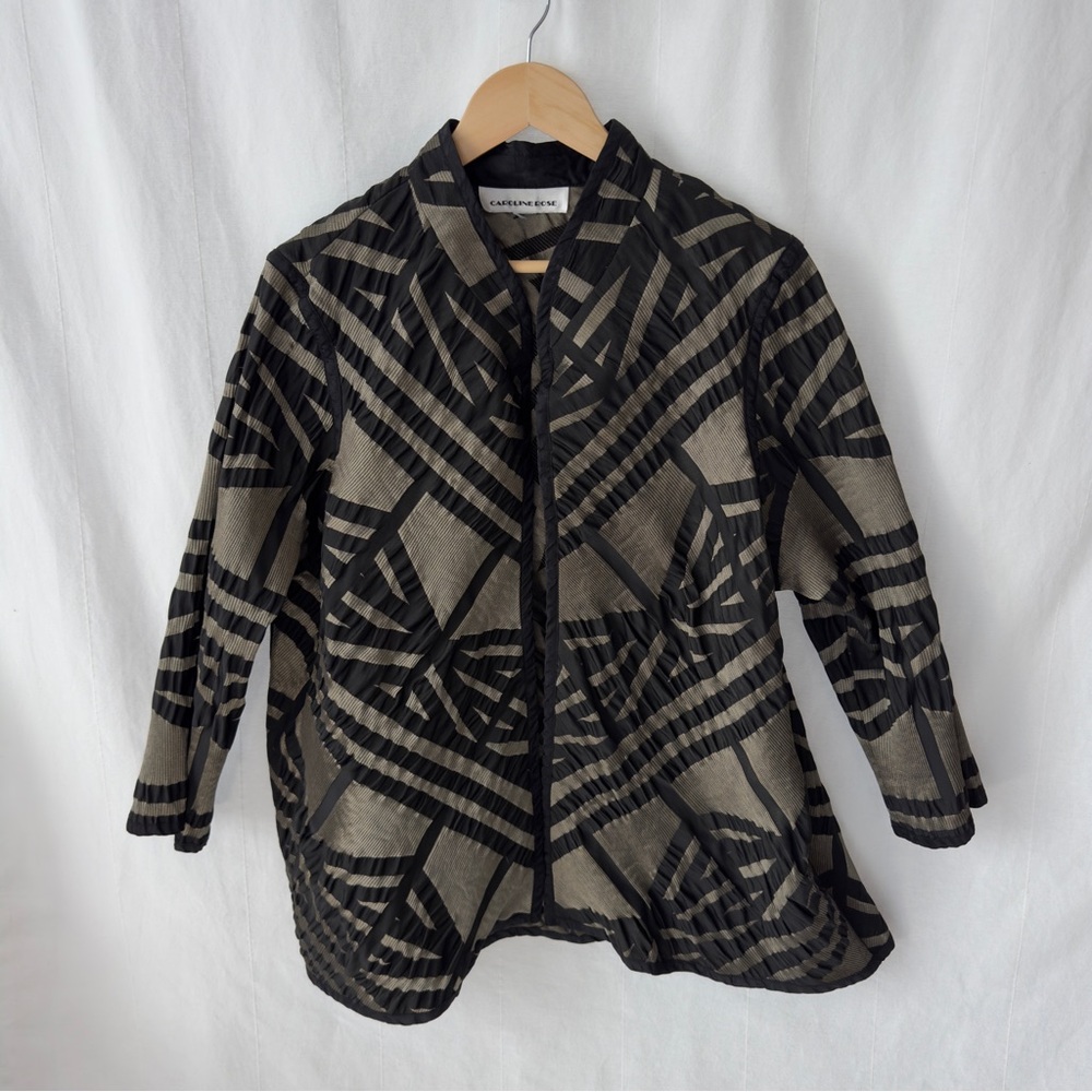 Vintage Designer Caroline Rose Black and Metallic Geometric Blazer